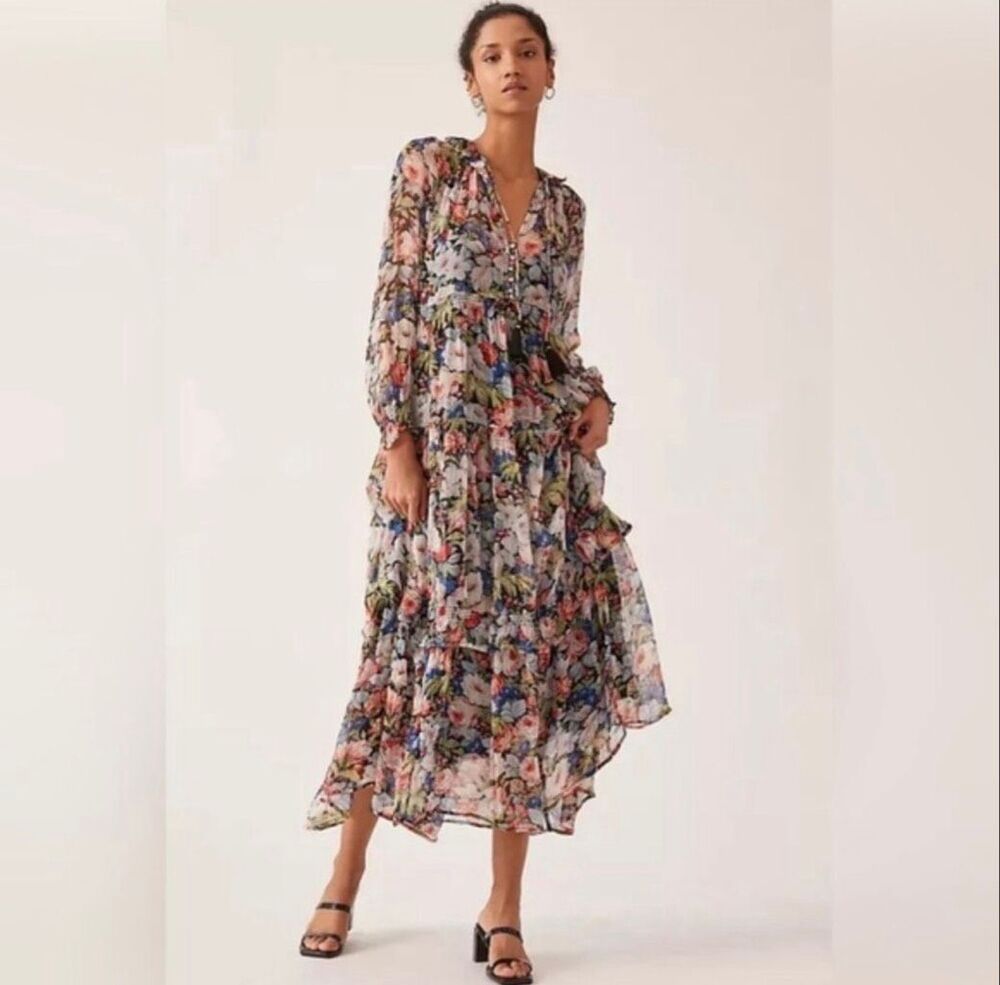 Anthropologie Marais Printed Chiffon Maxi Dress 1X